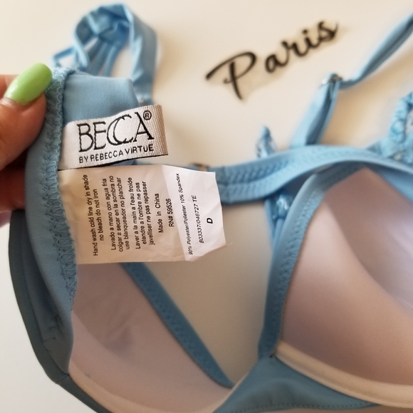 BECCA by Veronica Virtue Baby Blue Bikini Top New Size D - Picture 3 of 12